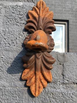 Waterspuwer voor muur fontein, rozet + dubbele blad, gietijzer - roest